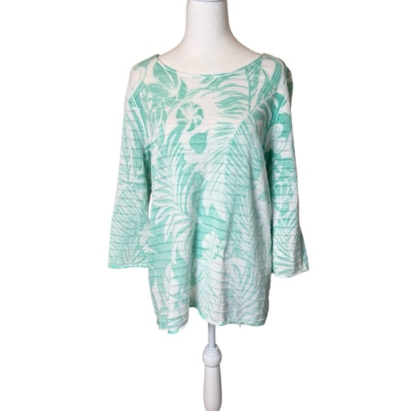 Tommy Bahama Lets Be Fronds Pima Cotton BoatNeck Leaf Sweater Green White Medium - Picture 1 of 9